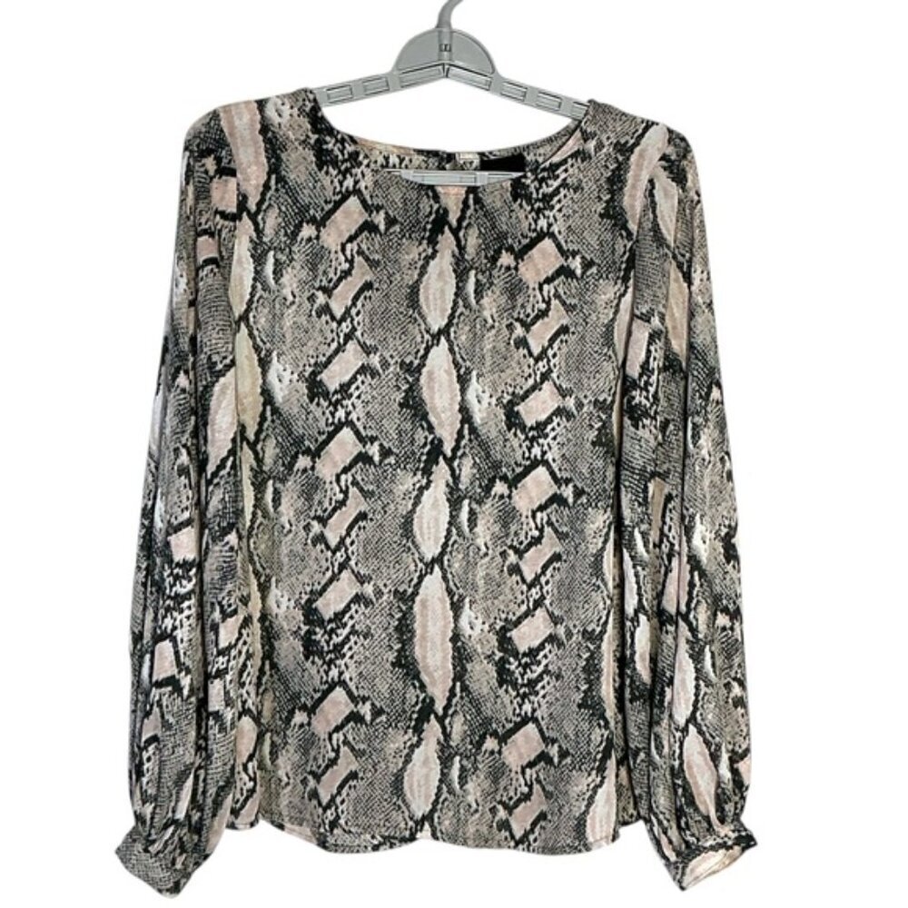 Worthington Women's Snake Print Blouse Ballon Sleeve Black Pink Blush Top XS - Picture 9 of 16